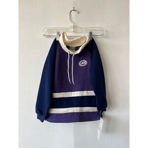 Vintage Dunlop Sweater Youth XS 4-5 Purple Navy Pullover Striped Logo Hoodie 90s